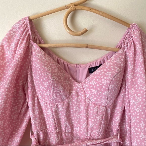 B DARLIN Womens Pink Ruffled Balloon Sleeve V Neck Mini Sheath Dress Juniors 3/4 - Picture 5 of 10